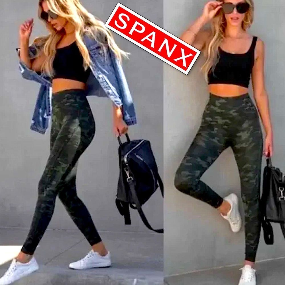 Spanx NWT Look At Me Now Leggings, Green Camo Size L/G